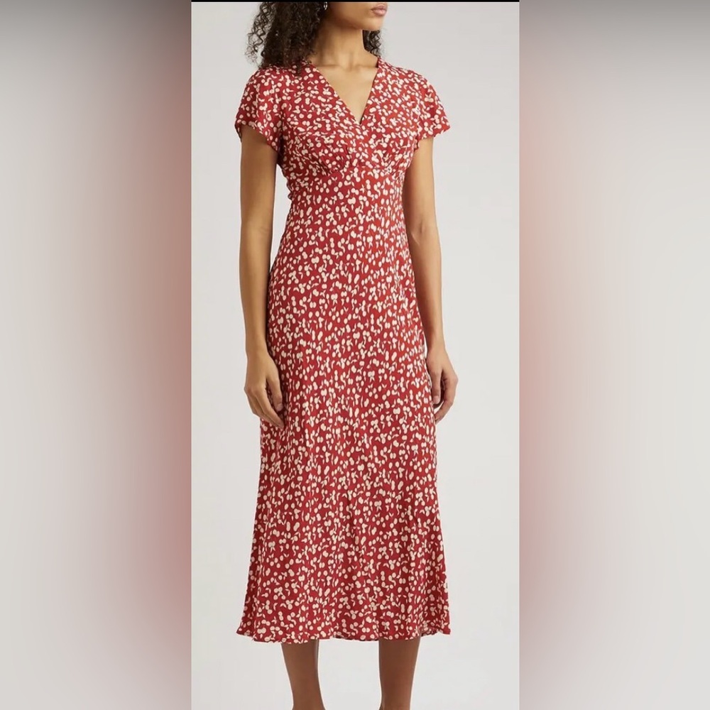 RIXO Red Floral Print V-Neck Midi Dress